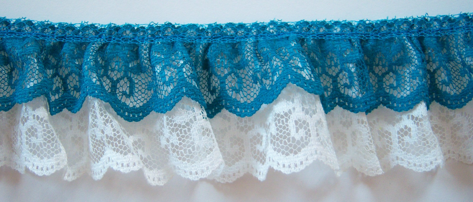 Teal/White Double Gathered Lace