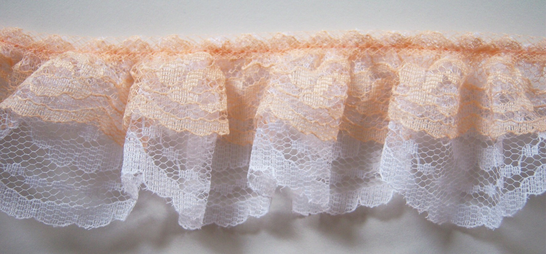 Lt Peach/White Double Gathered Lace
