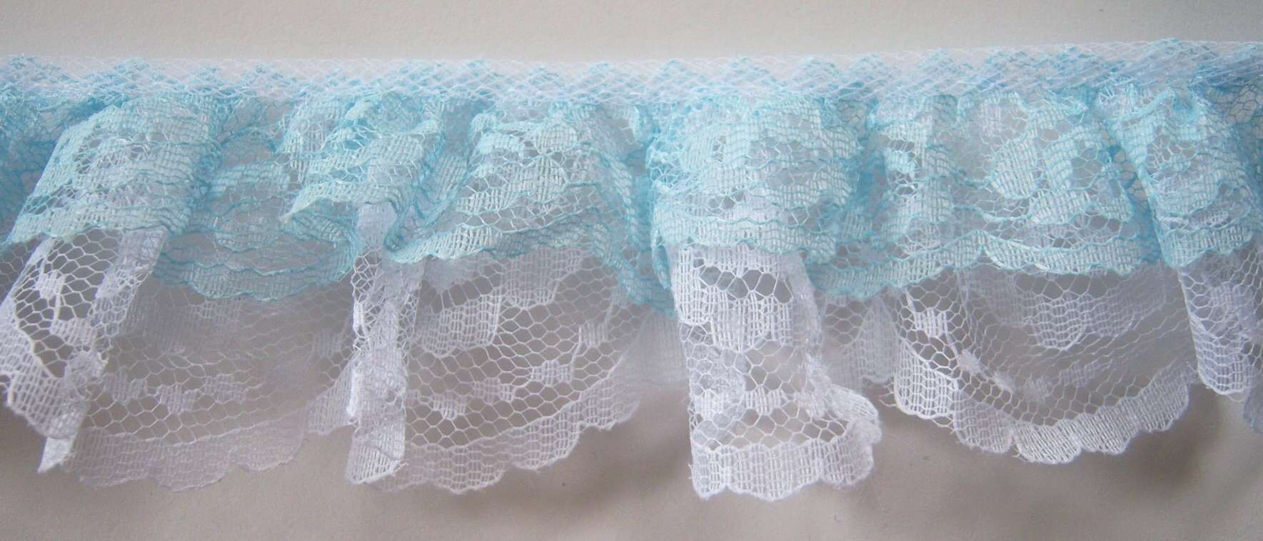 Lt Blue/White Double Gathered Lace