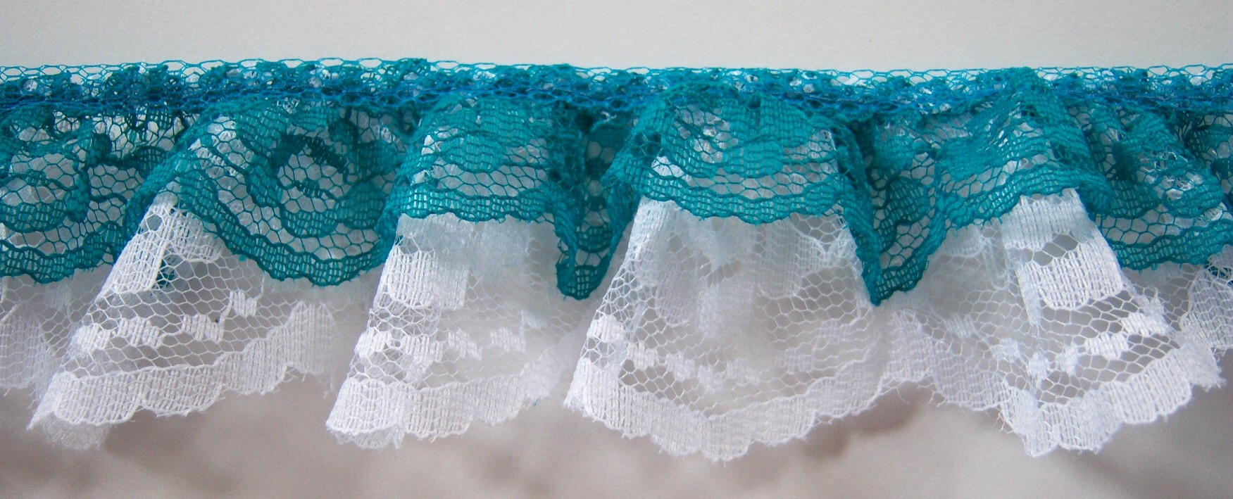 Teal/White Double Gathered Lace