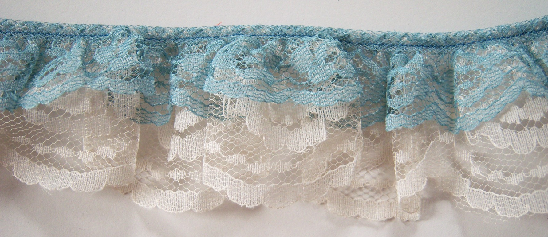 Country Blue/Eggshell Double Gathered Lace