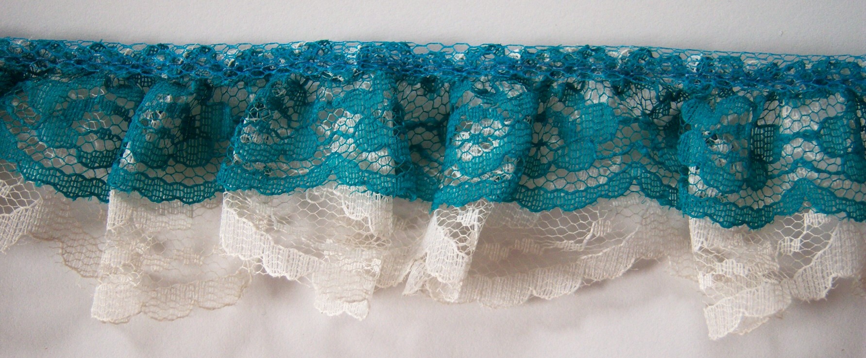 Teal/Eggshell Double Gathered Lace