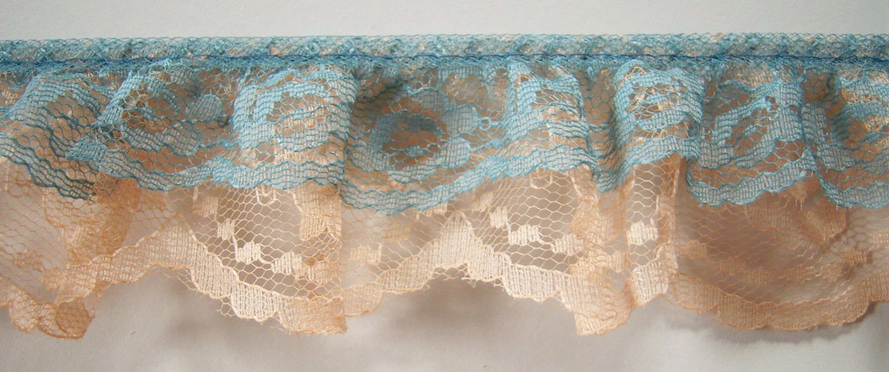 Country Blue/Peach Double Gathered Lace