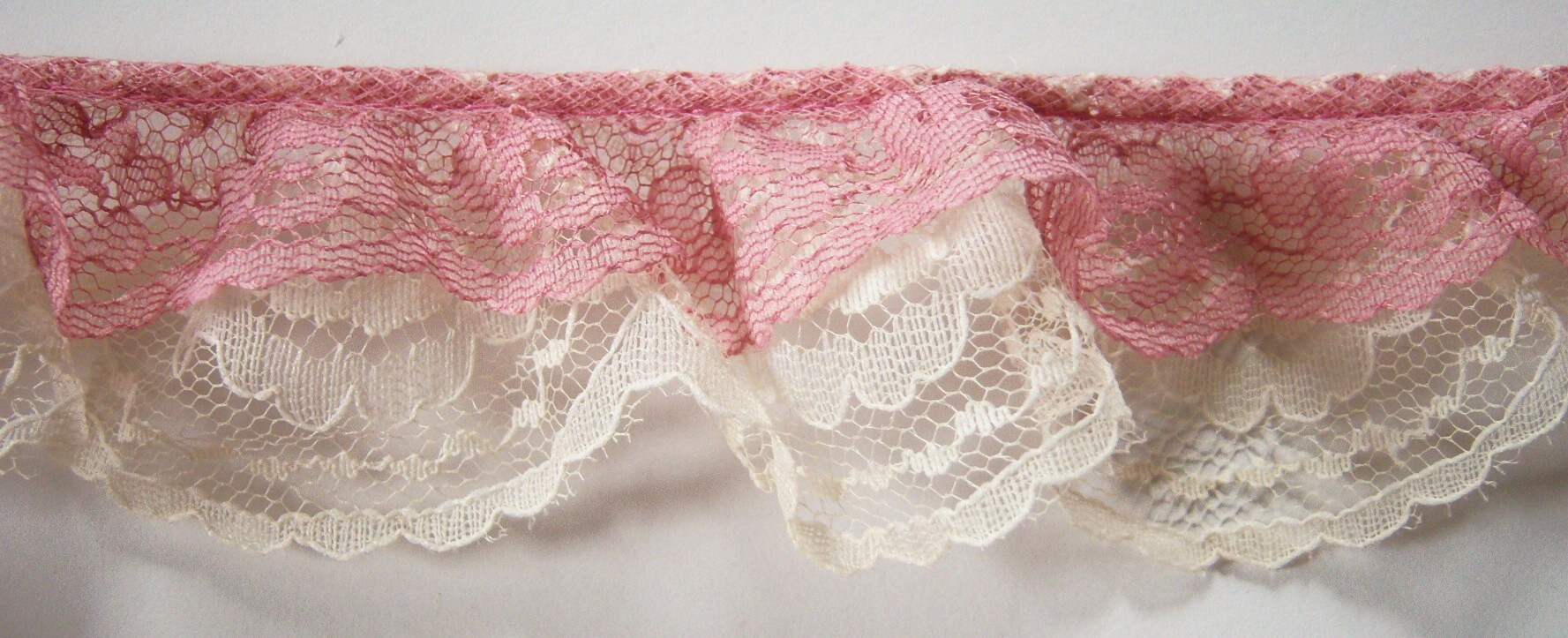 Dusty Rose/Cream Double Gathered Lace