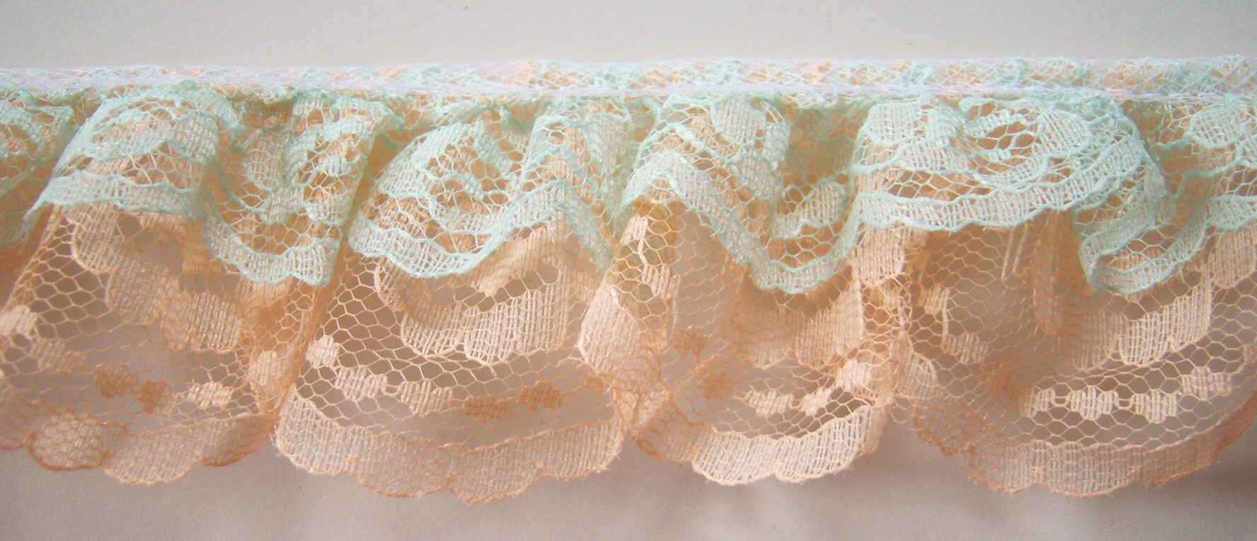 Lt Mint/Peach Double Gathered Lace