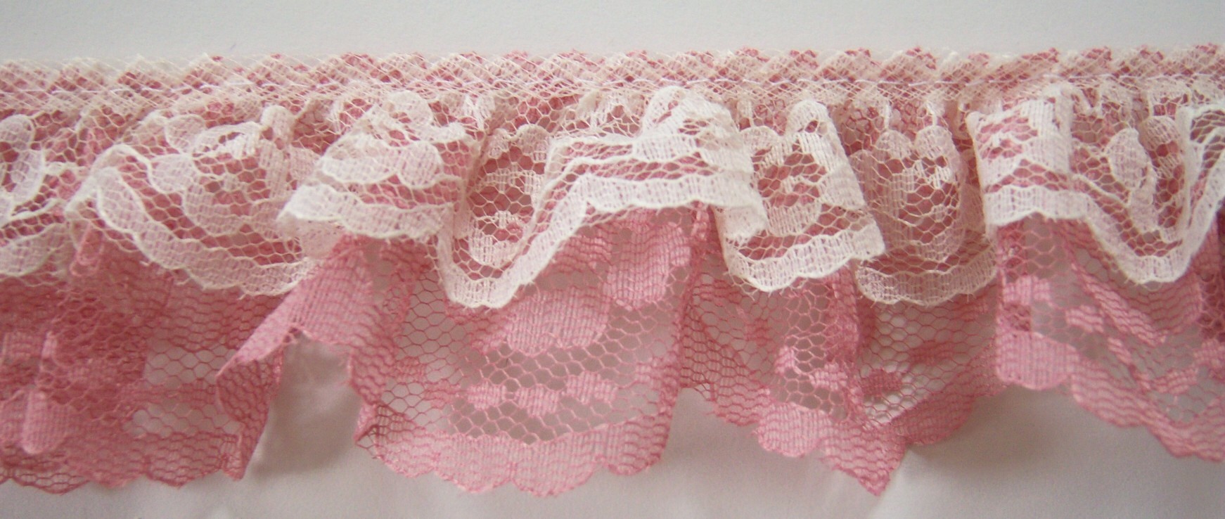 Eggshell/Dusty Rose 2" Double Gathered Lace