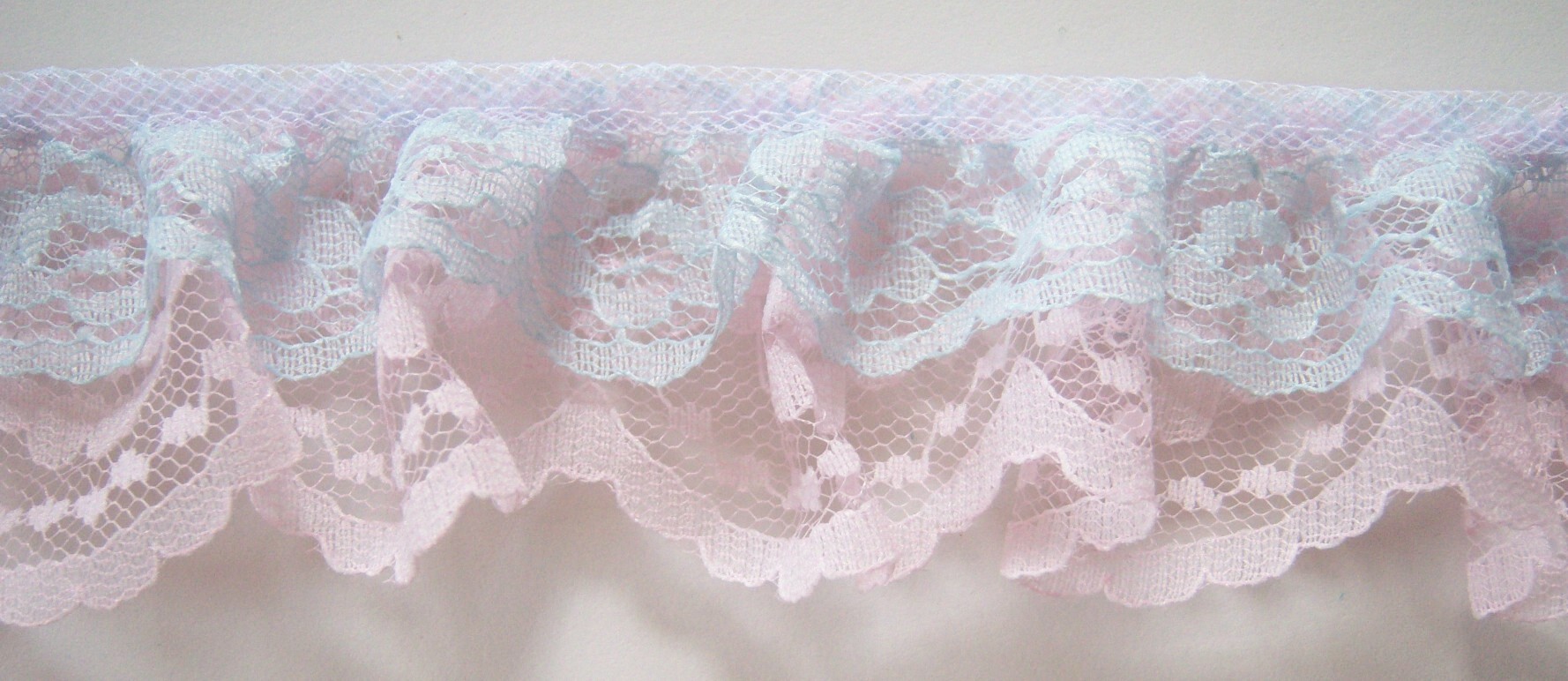 Baby Blue/Pink Double Gathered Lace