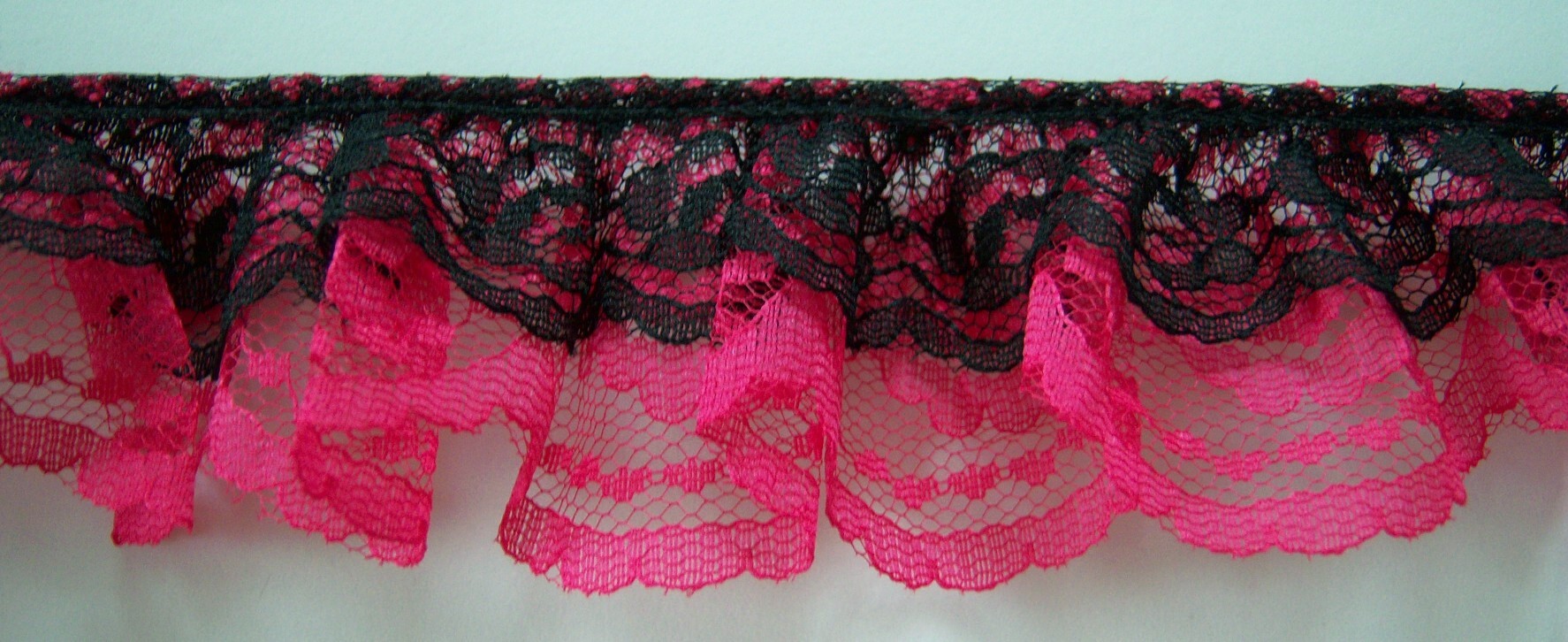Black/Hot Pink Double Gathered Lace