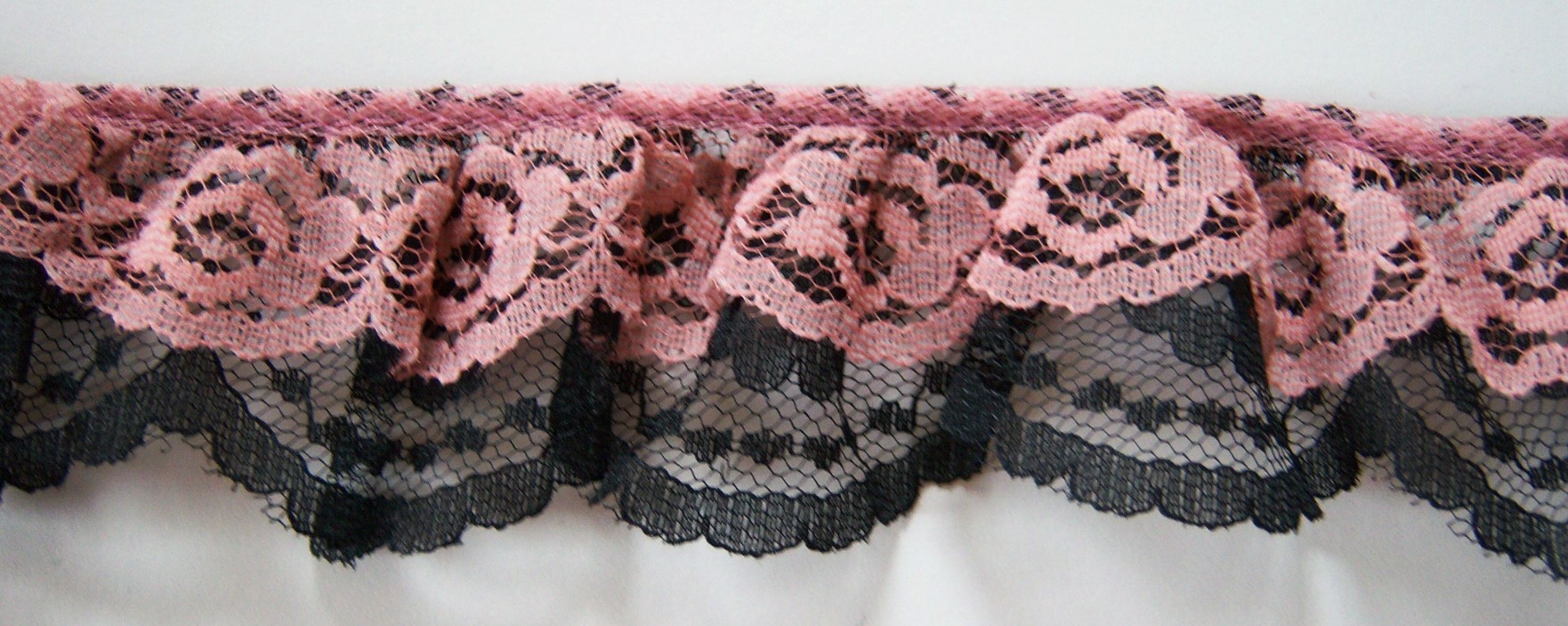 Lt Rose/Black Double Gathered Lace