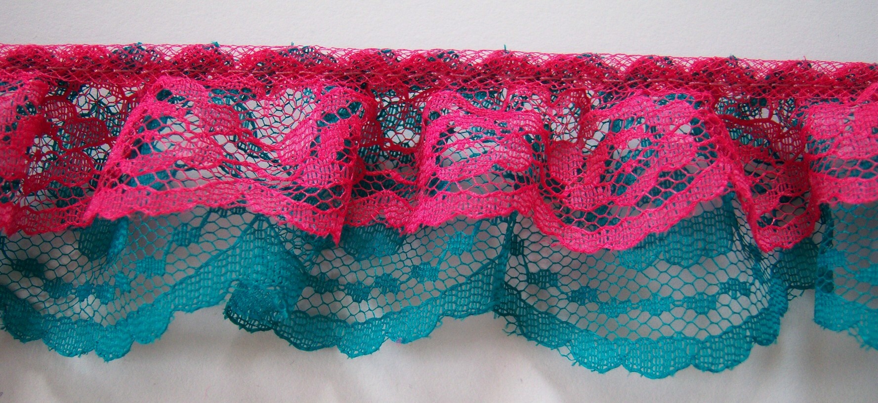 Hot Pink/Jade Double Gathered Lace