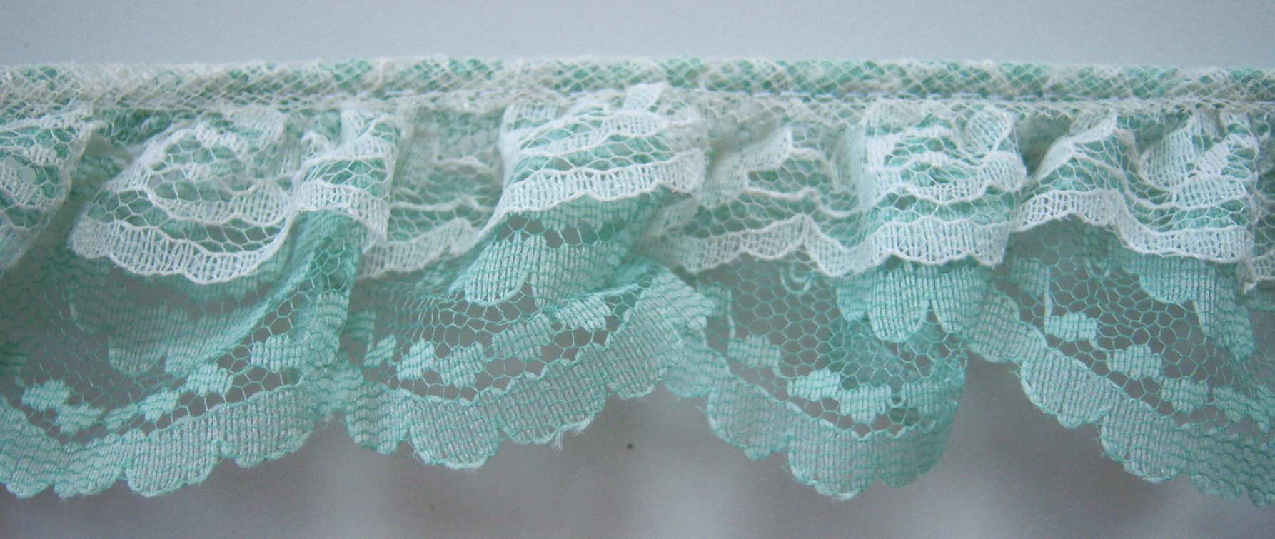 Eggshell/Mint 2" Double Gathered Lace