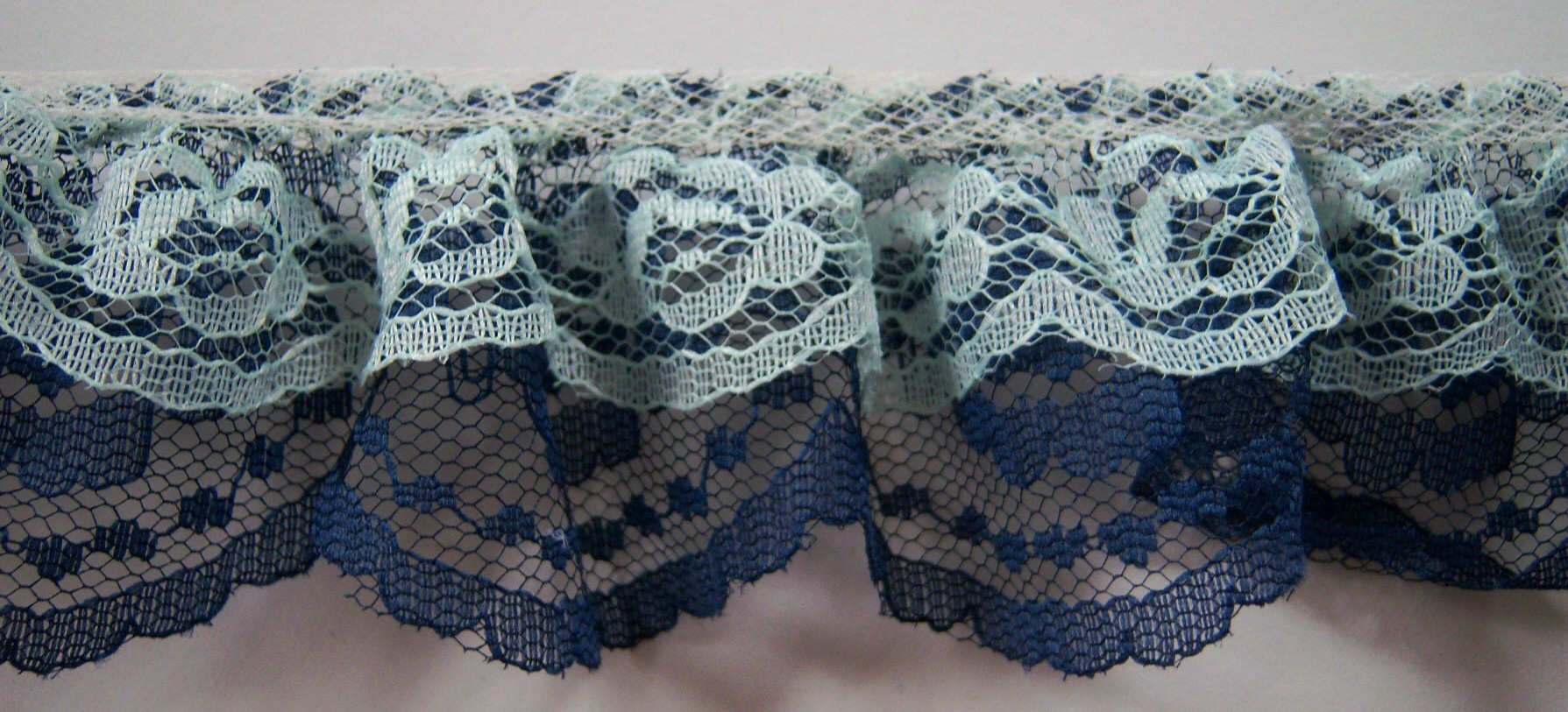 Lt. Mint/Navy 2" Double Gathered Lace
