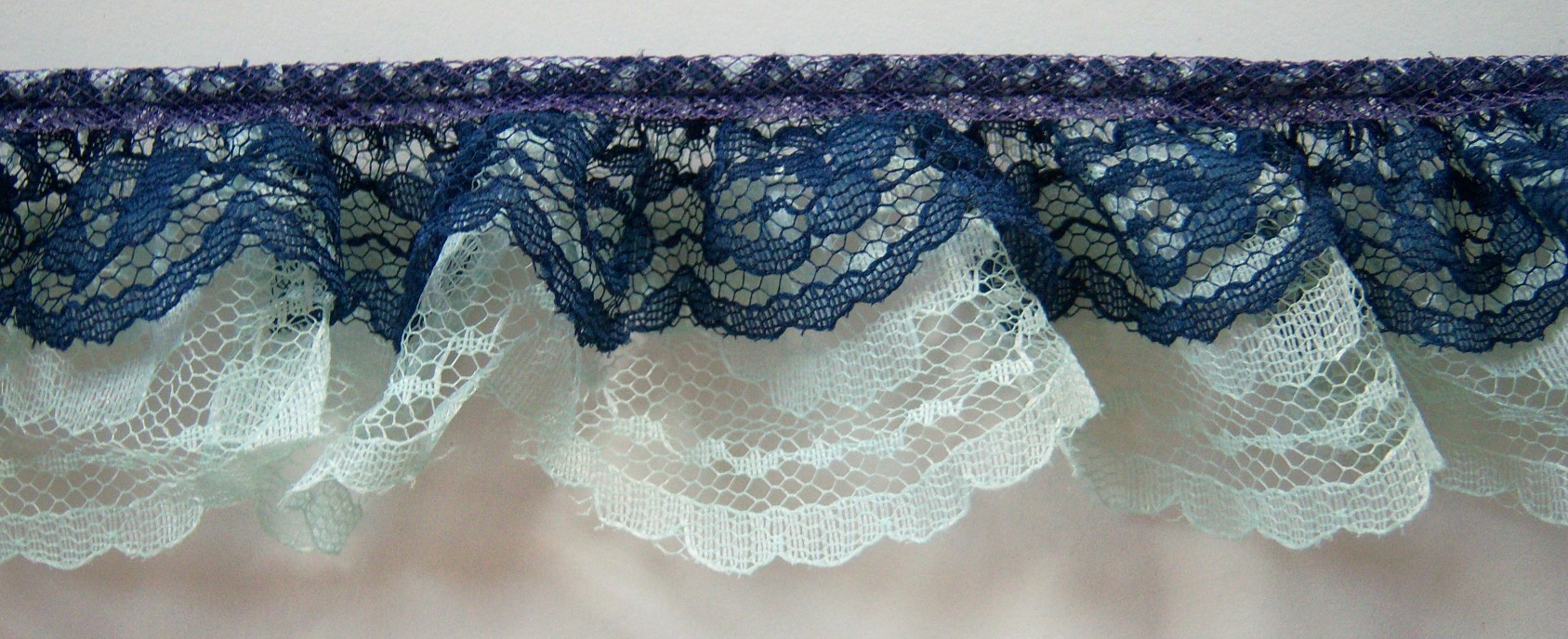 Navy/Lt. Mint 2" Double Gathered Lace
