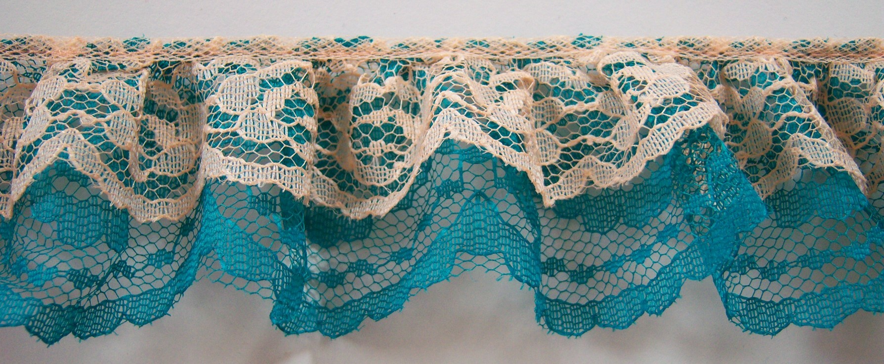 Peach/Jade Double Gathered Lace