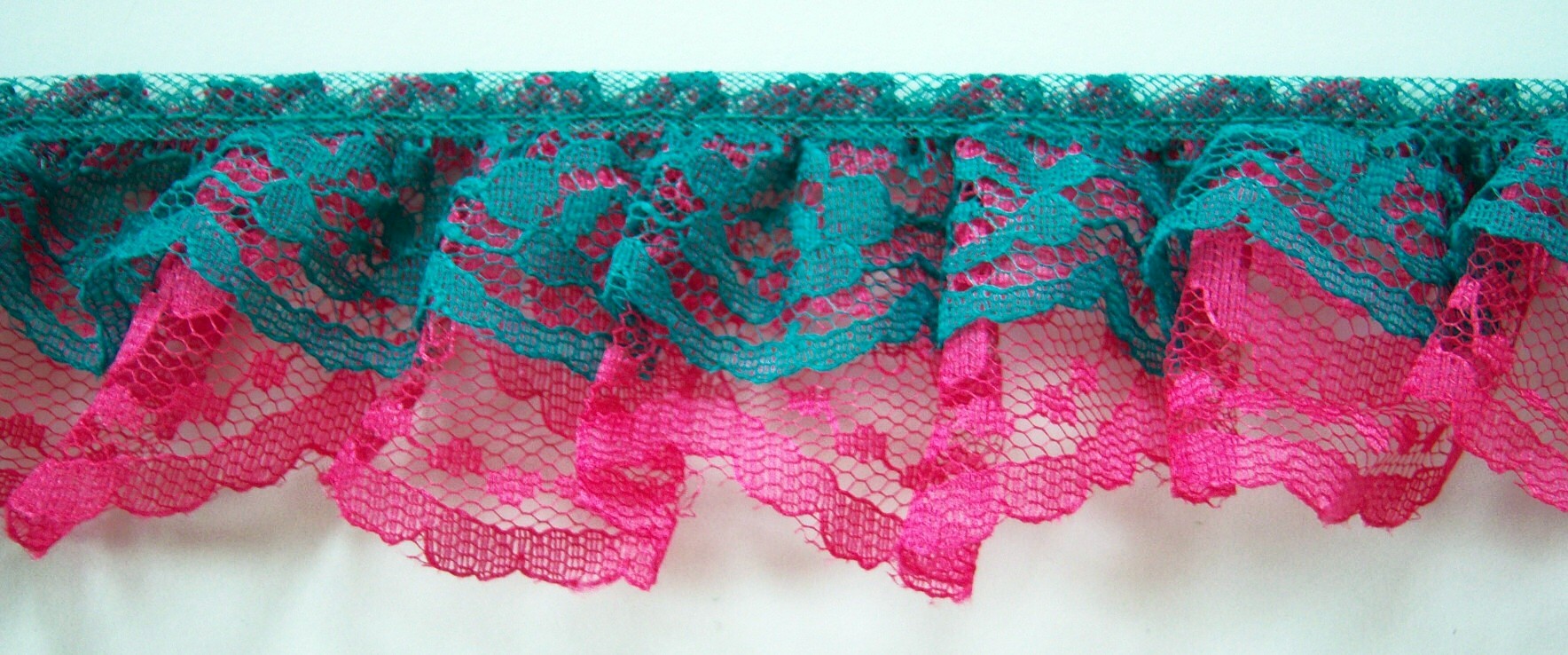 Jade/Hot Pink Double Gathered Lace