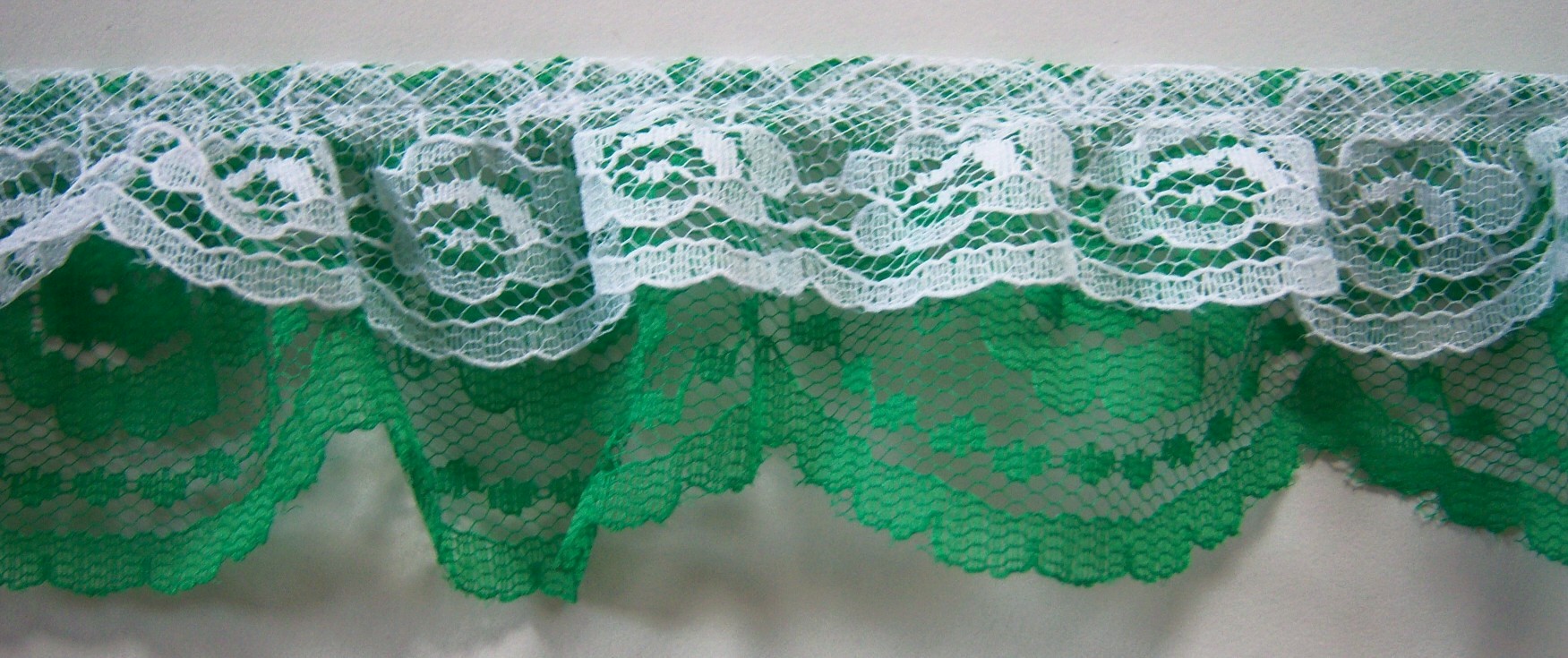 White/Emerald Double Gathered Lace