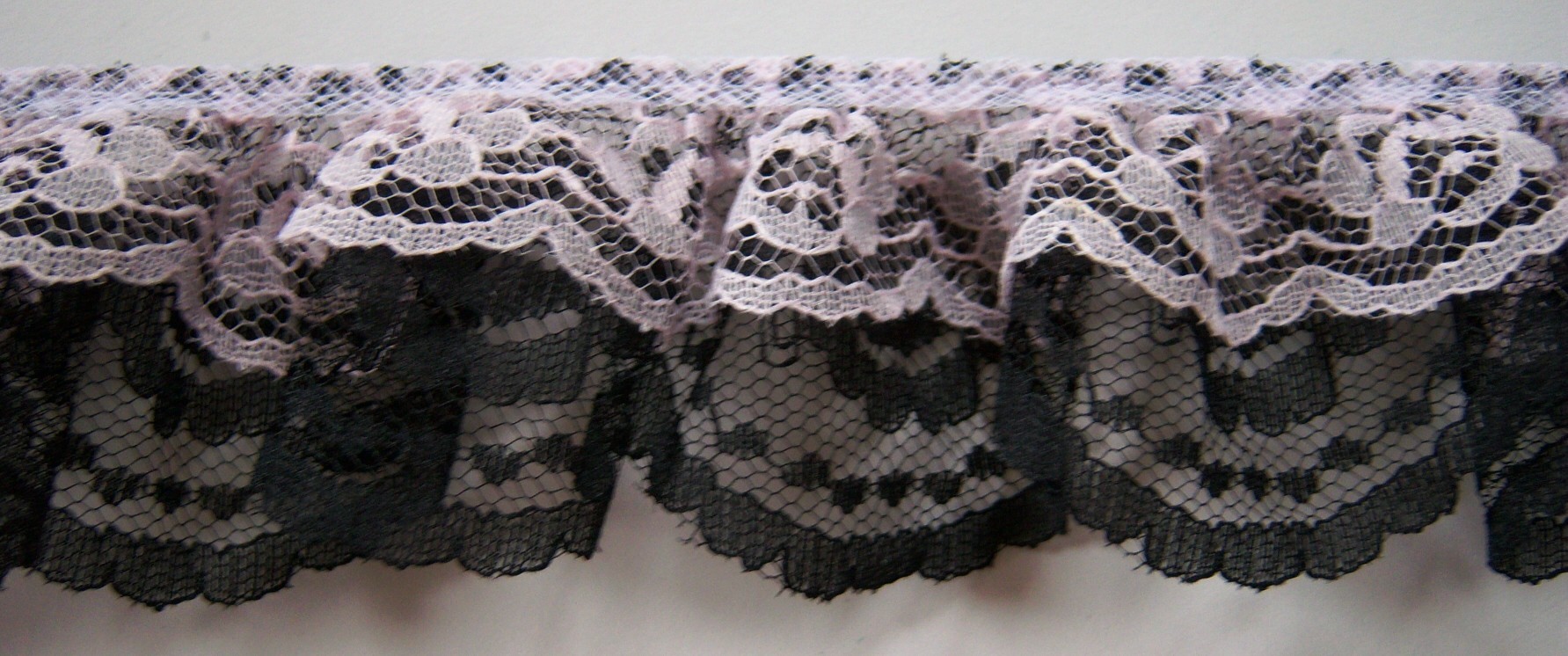 Lt Pink/Black Double Gathered Lace