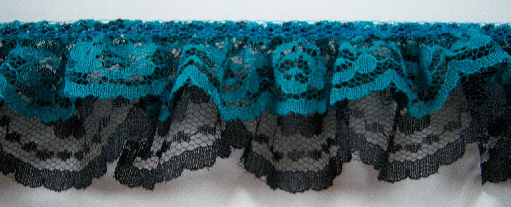 Teal/Black Double Gathered Lace
