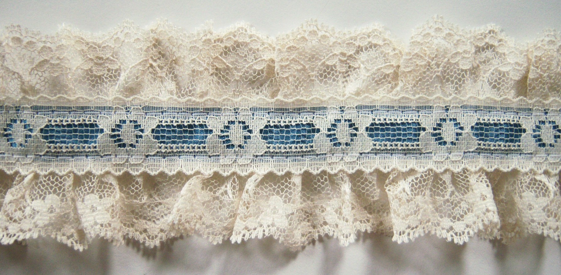 Ivory/Country Blue Satin Ruffled 2 3/8" Lace