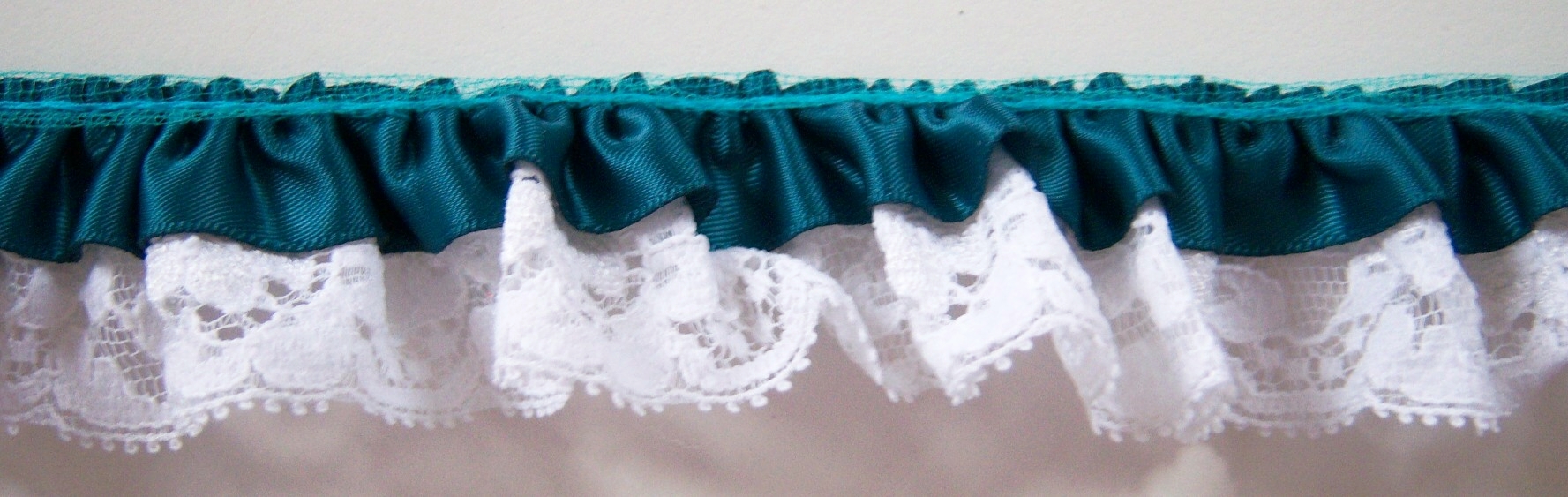Teal Satin/White 1 1/4" Ruffled Lace