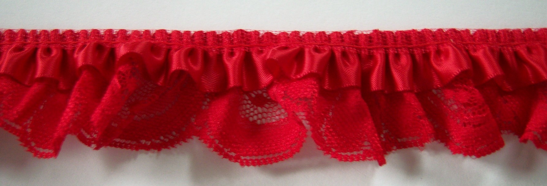 Red Satin/Red 1 1/2" Ruffled Lace
