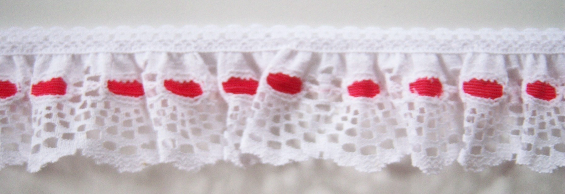 White/Red Dot 1 3/4" Ruffled Lace