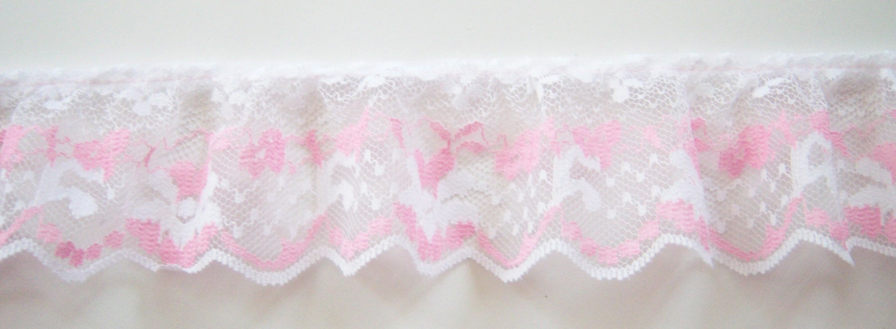 White/Bright Pink 2" Ruffled Lace