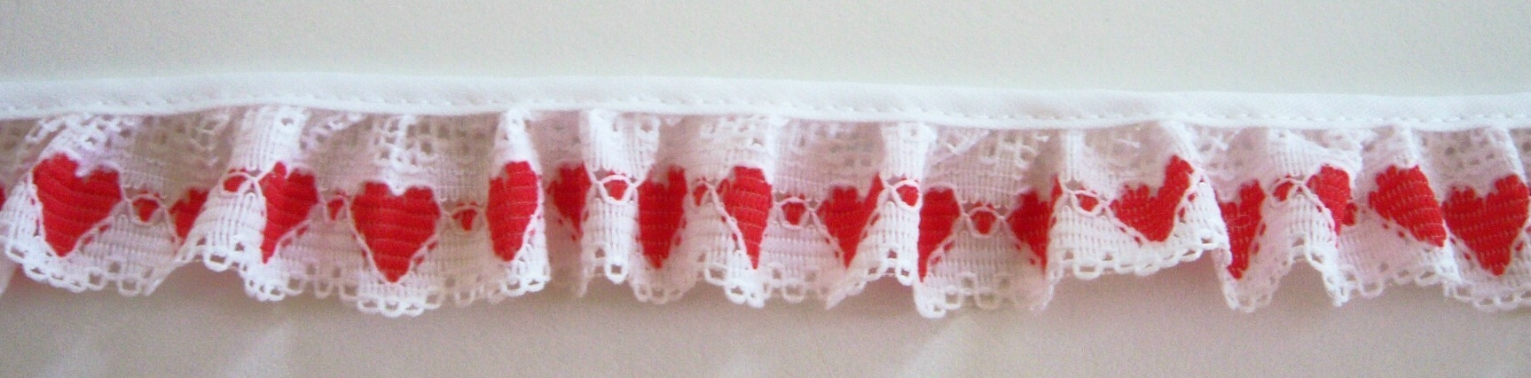 White/Red Hearts 1" Ruffled Lace