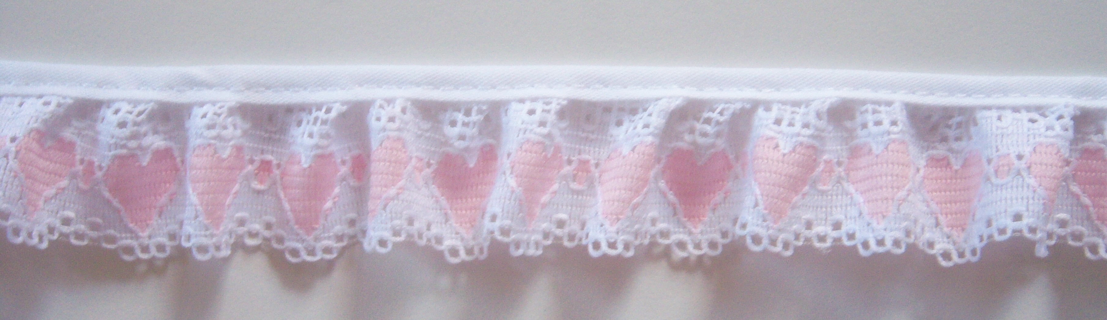 White/Pink Hearts 1" Ruffled Lace