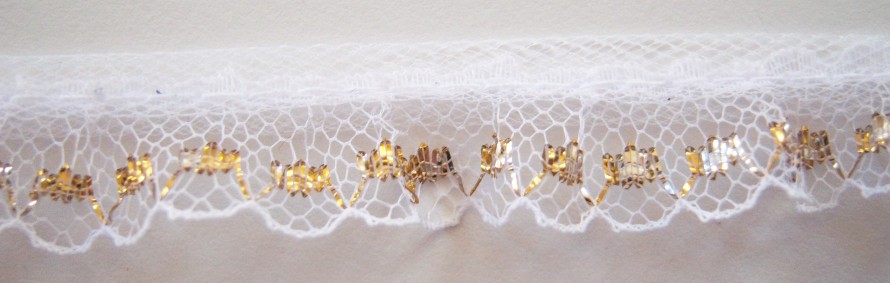 White/Gold 1/2" Gathered Lace