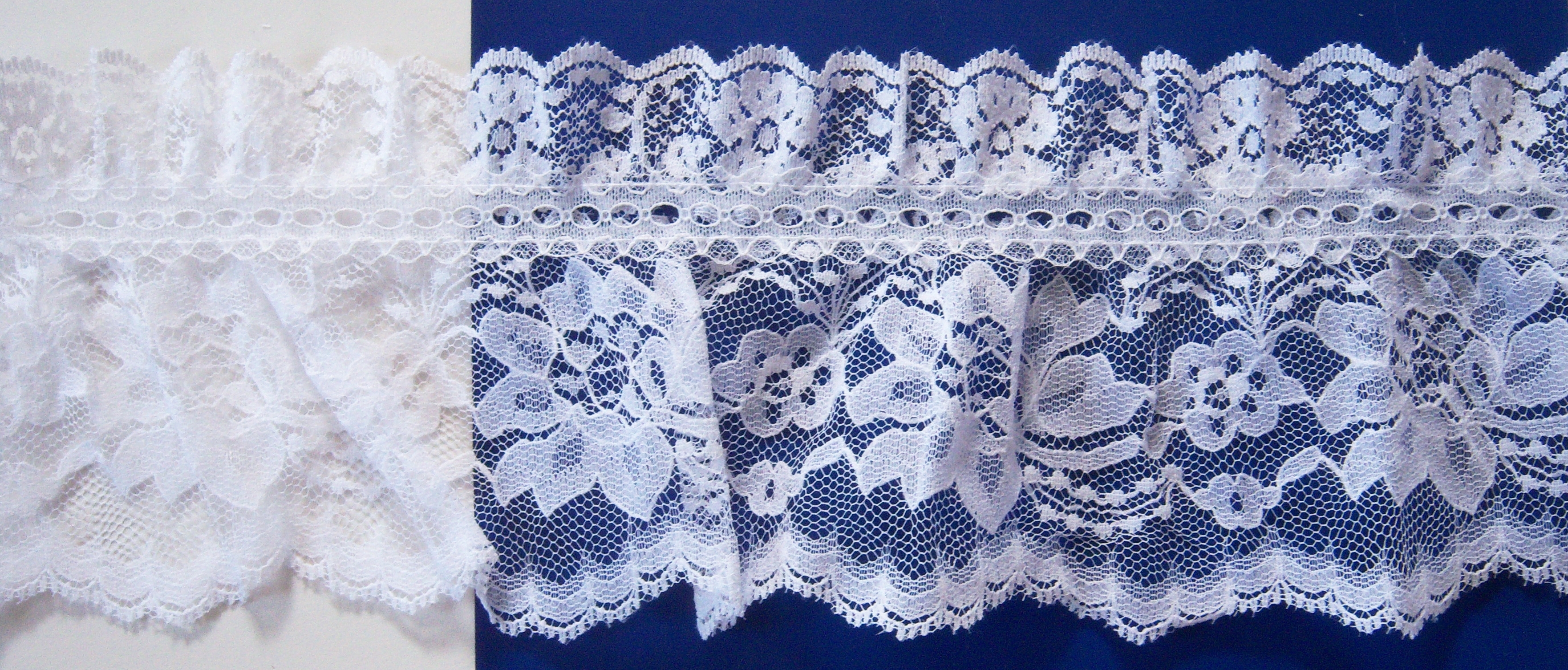 White 4" Entredeux Ruffled Lace