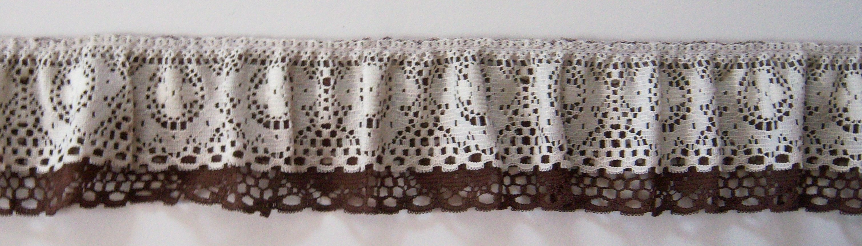 Ivory/Brown 2" Double Gathered Lace