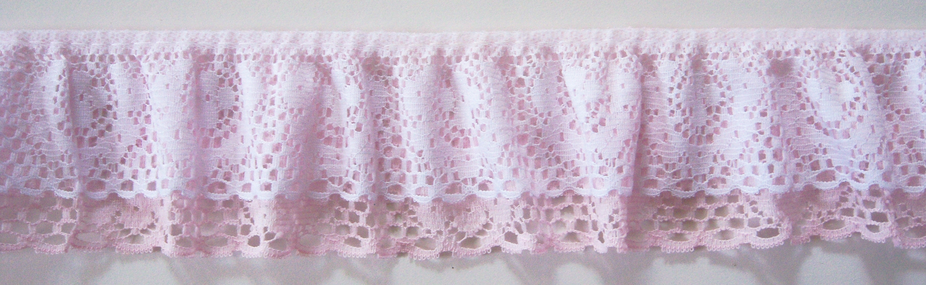 White/Pink 2" Double Gathered Lace