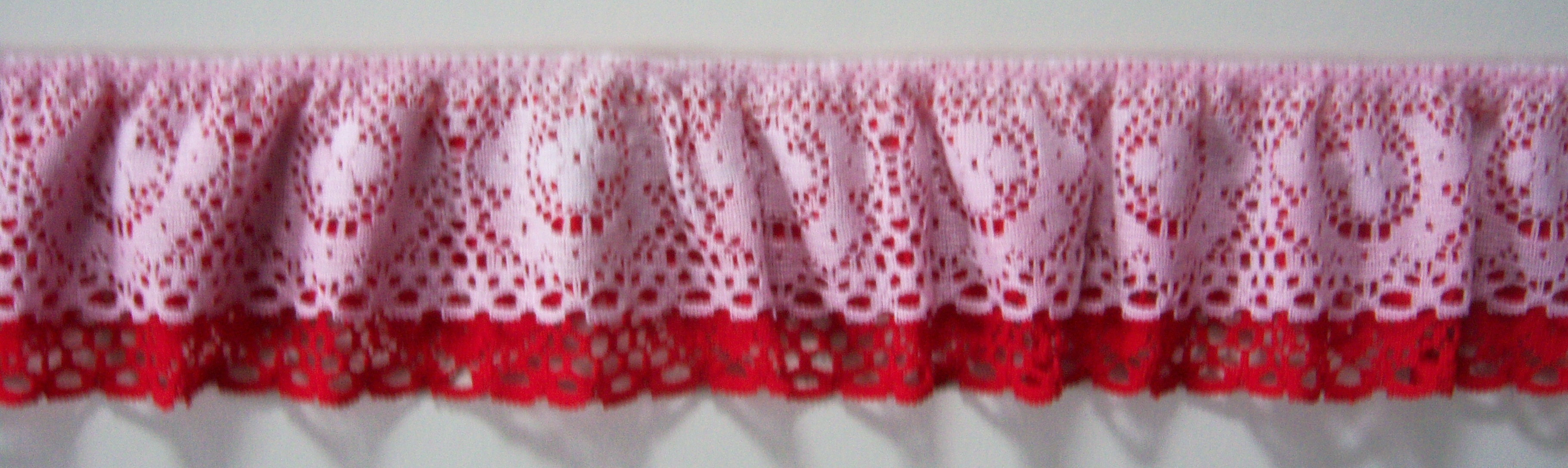Pink/White/Red 2" Double Gathered Lace