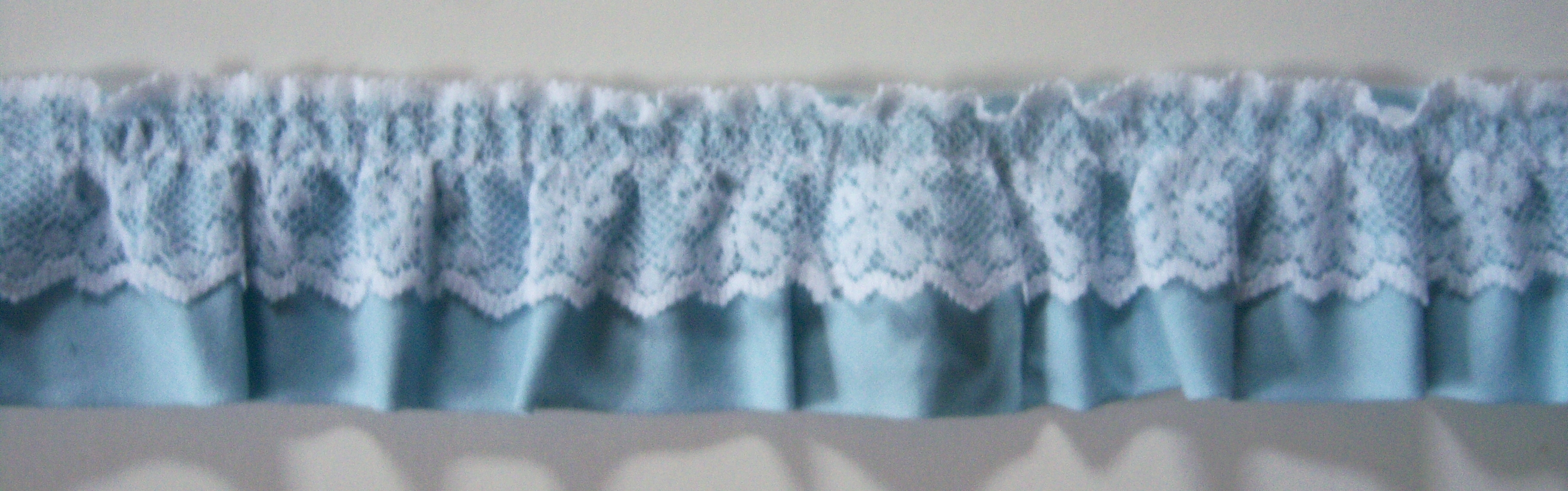 White Lace/Blue Ruffled Poly Cotton
