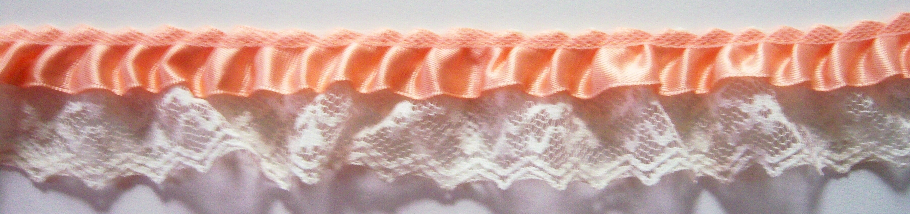 Peach Satin/Ivory 1 1/2" Ruffled Lace