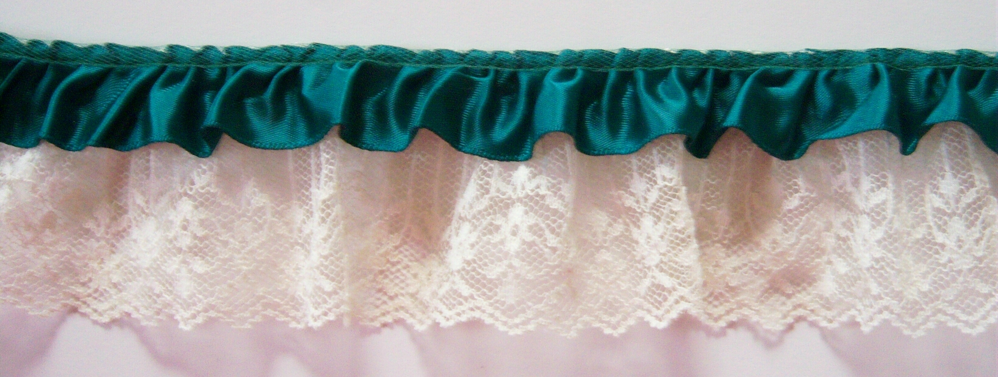 Emerald Satin/Ivory 2 1/4" Ruffled Lace