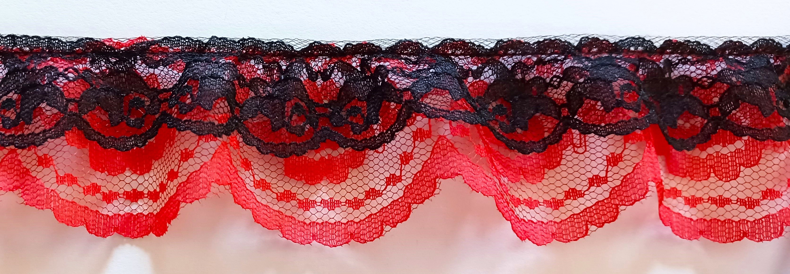 Black/Red 2" Gathered Lace