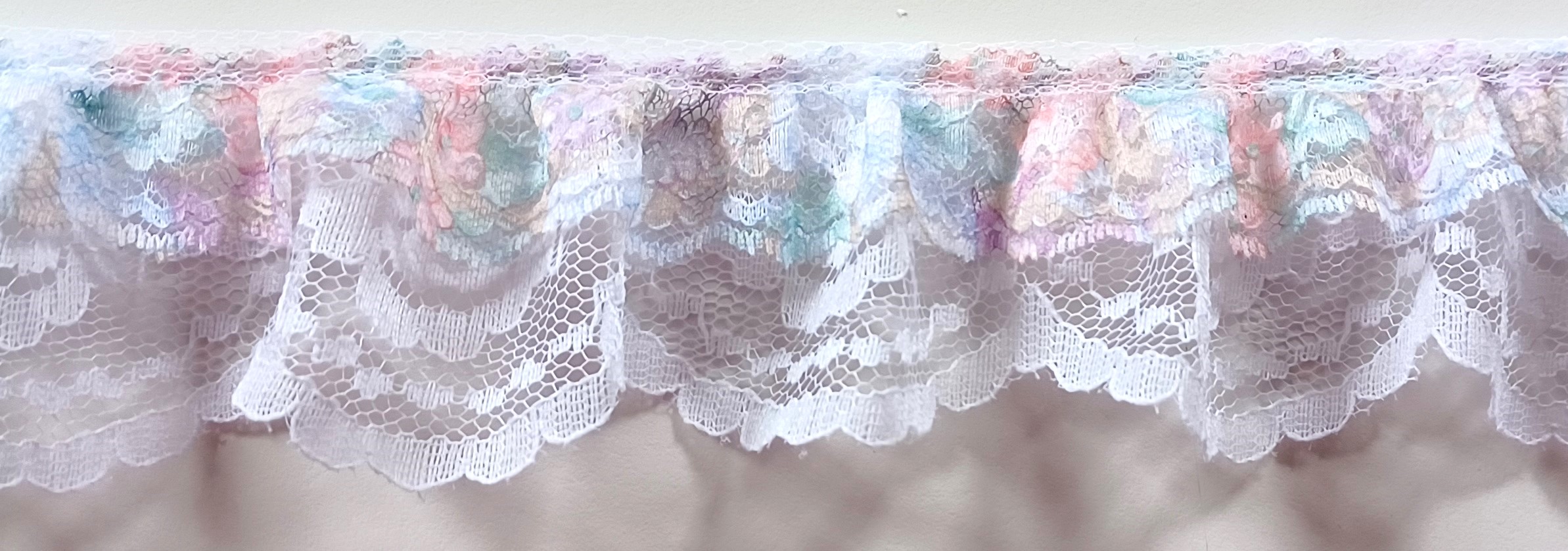 Pastel Floral/White 2" Gathered Lace