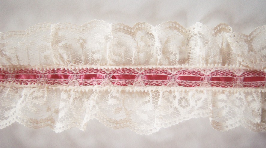 Light Ivory/Rose Satin Ruffled Lace