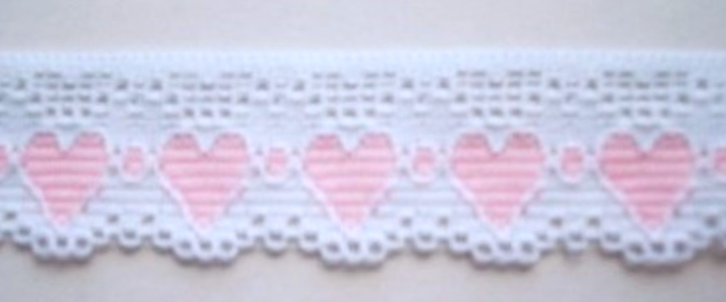 White/Pink 1" Hearts Lace