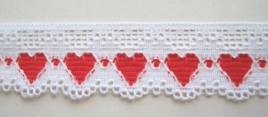 White/Red 1" Hearts Lace