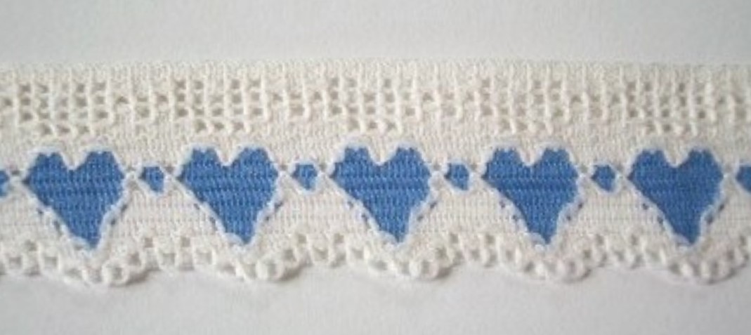 Ivory/Blue 1" Hearts Lace