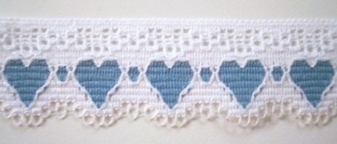 White/Blue 1" Hearts Lace
