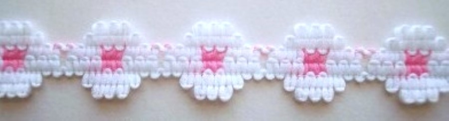 White/Hot Pink 9/16" Flower Lace