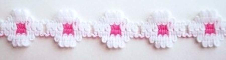 White/Shocking Pink 9/16" Flower Lace
