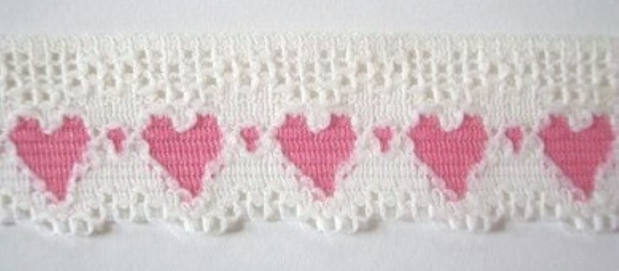 Ivory/Rose 1" Hearts Lace