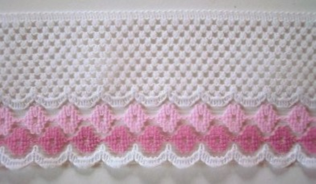 White/Pink Rows 2" Lace