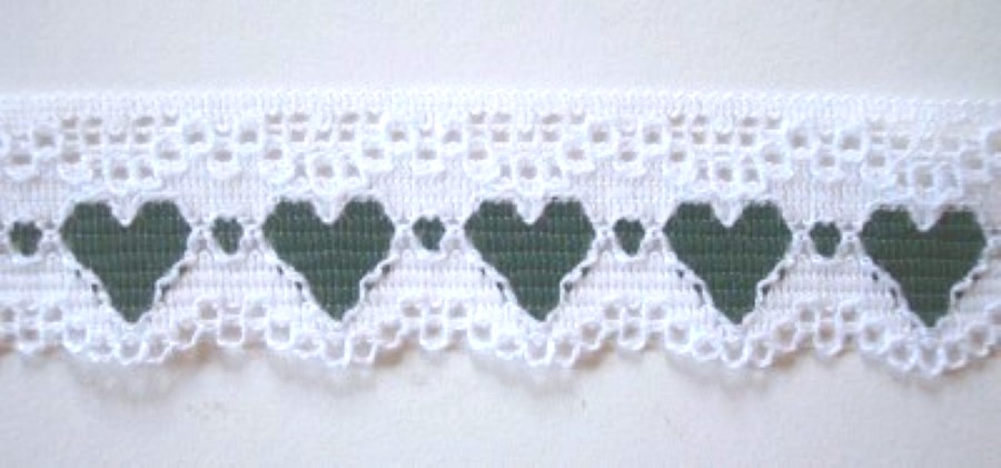 White/Pine 1" Hearts Lace