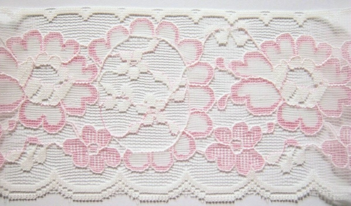 Ivory/Pink 4" Nylon Lace